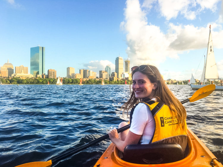 Paddling on Charles River in Boston, Massachussets.